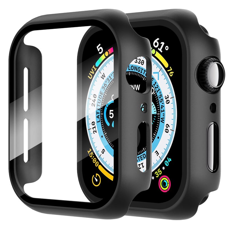 Diruite 2-Pack for Apple Watch Series 6/5/4/Series SE/SE 2/SE 3 44mm All-Around Screen Protector Case, Tempered Glass Screen Protector Case Ultra-Thin for iWatch 44mm Protection Cover - Black - Image 1
